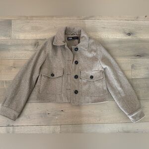 Zara Beige Wool Blend Jacket with Black Buttons